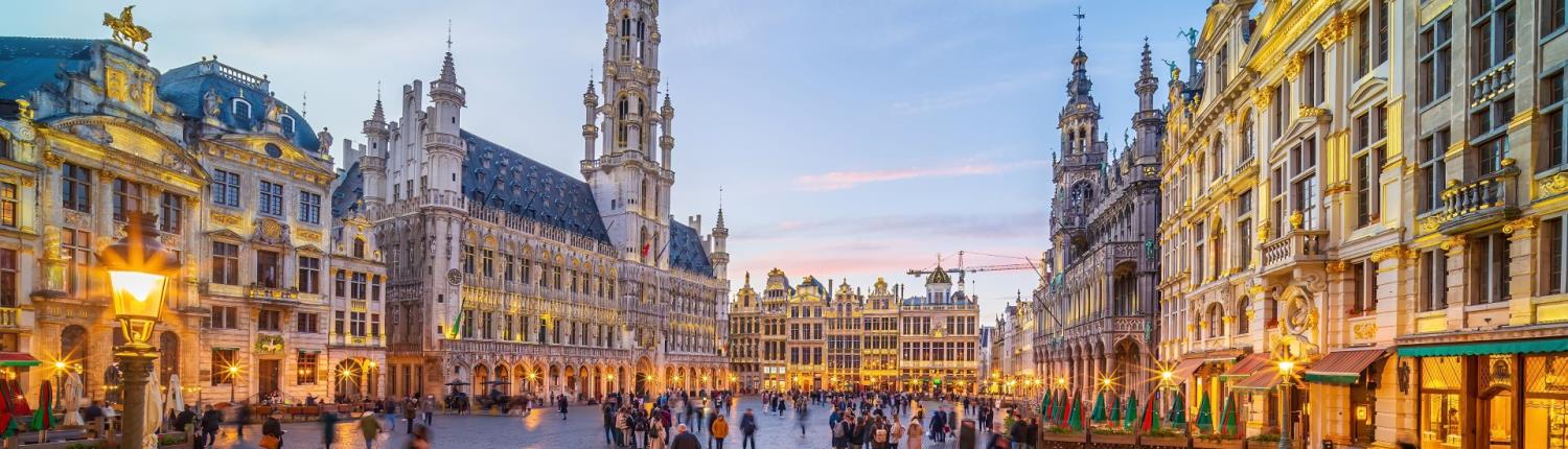 People gathered in the Baroque guildhall-surrounded Grand-Place square in Brussels, Belgium